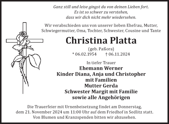 Traueranzeige von Christina Platta von WochenKurier