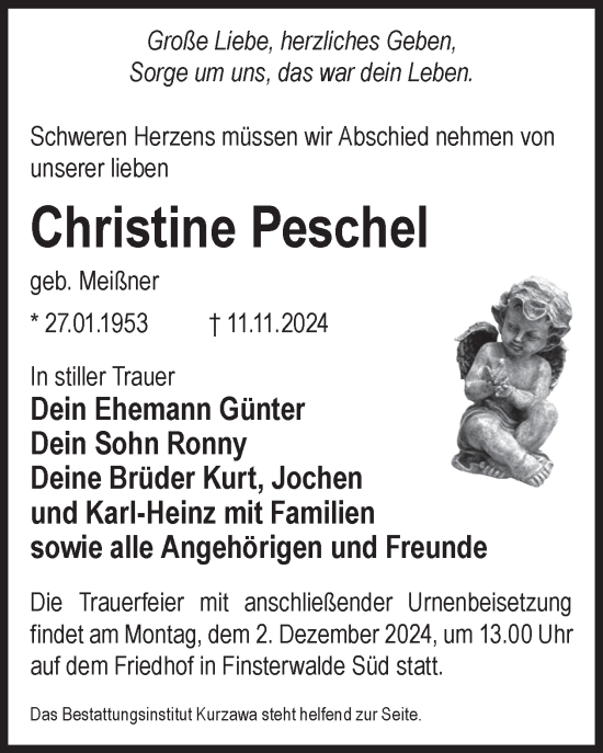 Traueranzeige von Christine Peschel von WochenKurier