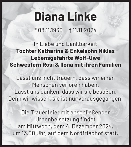 Traueranzeige von Diana Linke von WochenKurier