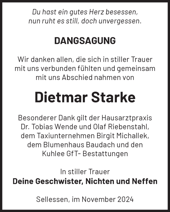 Traueranzeige von Dietmar Starke von WochenKurier