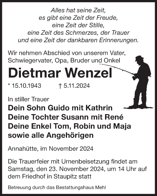 Traueranzeige von Dietmar Wenzel von WochenKurier