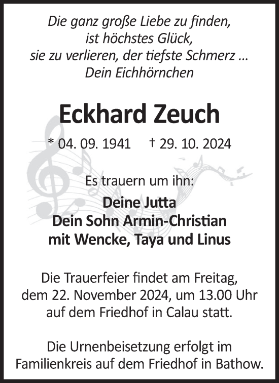 Traueranzeige von Eckhard Zeuch von WochenKurier