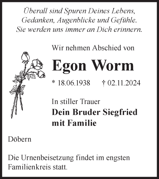 Traueranzeige von Egon Worm von WochenKurier