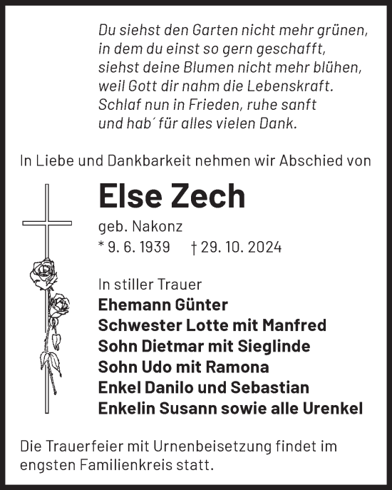 Traueranzeige von Else Zech von WochenKurier