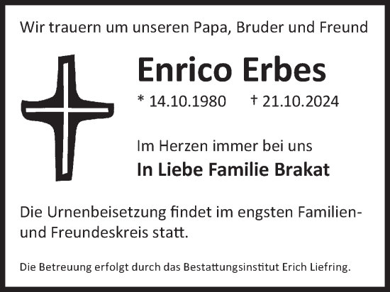 Traueranzeige von Enrico Erbes von WochenKurier