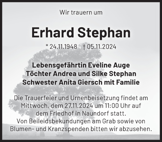 Traueranzeige von Erhard Stephan von WochenKurier