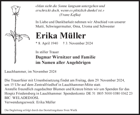 Traueranzeige von Erika Müller von WochenKurier