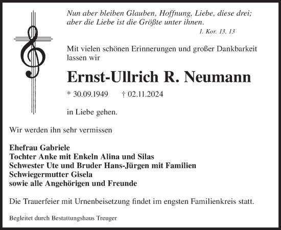 Traueranzeige von Ernst-Ullrich Neumann von WochenKurier