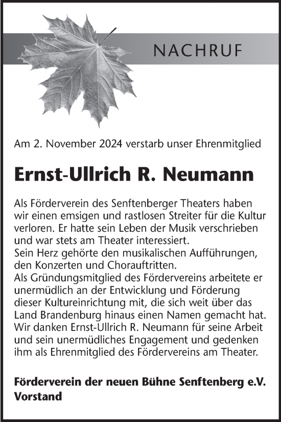 Traueranzeige von Ernst-Ullrich Neumann von WochenKurier