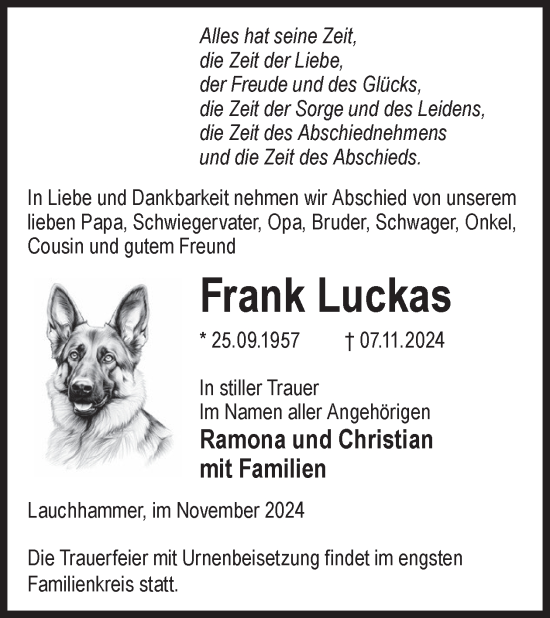 Traueranzeige von Frank Luckas von WochenKurier