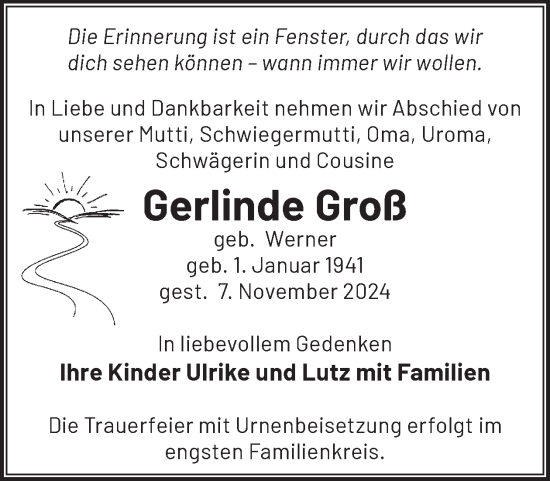 Traueranzeige von Gerlinde Groß von WochenKurier