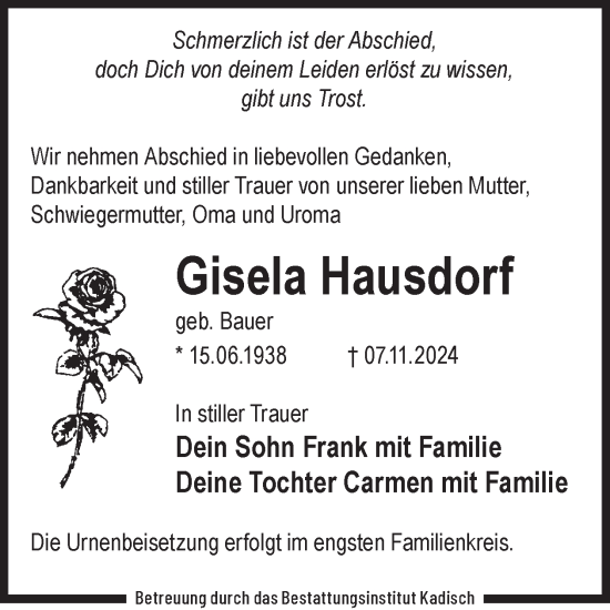 Traueranzeige von Gisela Hausdorf von WochenKurier