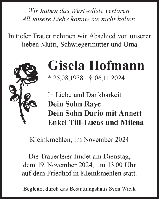 Traueranzeige von Gisela Hofmann von WochenKurier