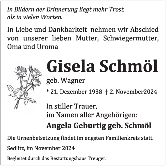 Traueranzeige von Gisela Schmöl von WochenKurier