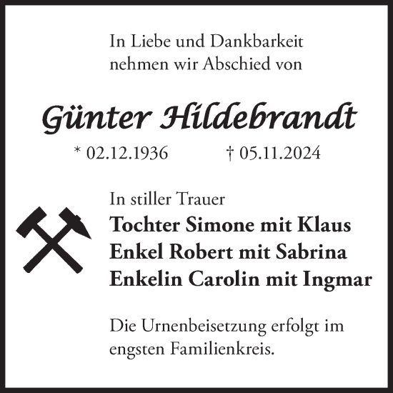 Traueranzeige von Günter Hildebrandt von WochenKurier