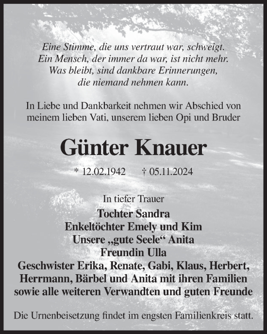 Traueranzeige von Günter Knauer von WochenKurier