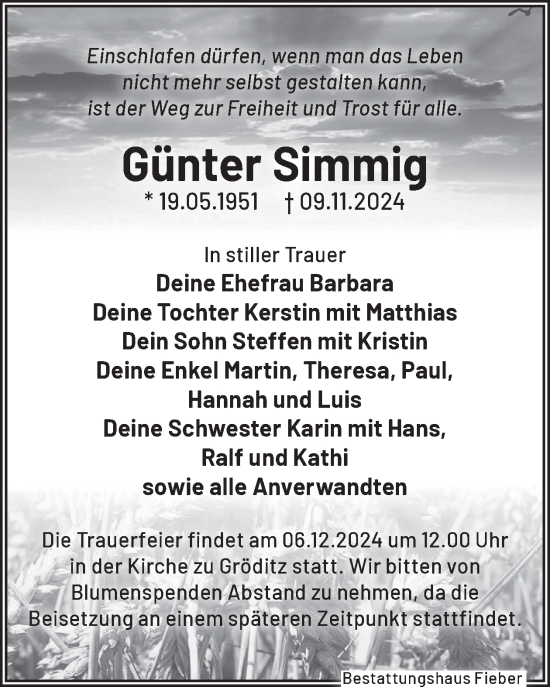 Traueranzeige von Günter Simmig von WochenKurier