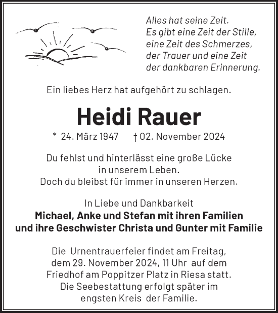 Traueranzeige von Heidi Rauer von WochenKurier