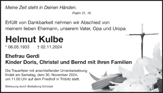 Traueranzeige von Helmut Kulbe von WochenKurier