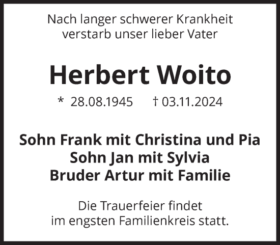 Traueranzeige von Herbert Woito von WochenKurier