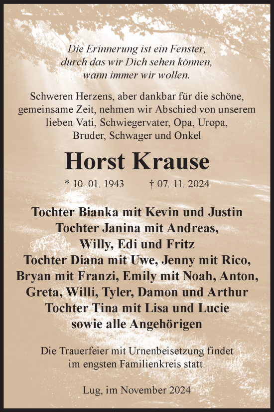 Traueranzeige von Horst Krause von WochenKurier