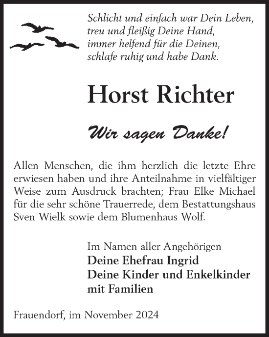 Traueranzeige von Horst Richter von WochenKurier