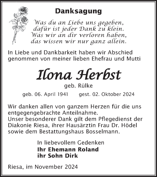 Traueranzeige von Ilona Herbst von WochenKurier