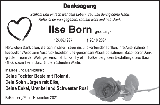 Traueranzeige von Ilse Born von WochenKurier