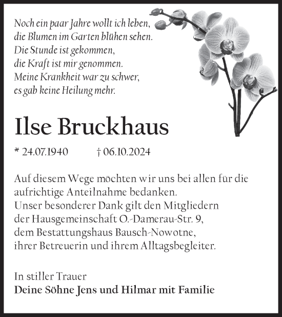 Traueranzeige von Ilse Bruckhaus von WochenKurier