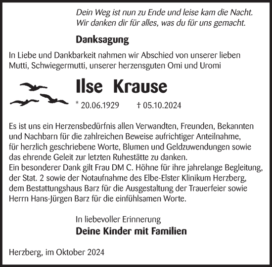 Traueranzeige von Ilse Krause von WochenKurier