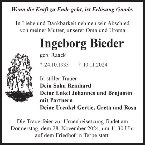 Traueranzeige von Ingeborg Bieder von WochenKurier