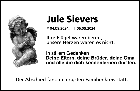 Traueranzeige von Jule Sievers von WochenKurier