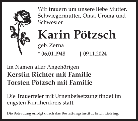 Traueranzeige von Karin Pötzsch von WochenKurier