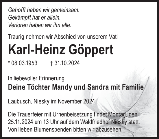 Traueranzeige von Karl-Heinz Göppert von WochenKurier