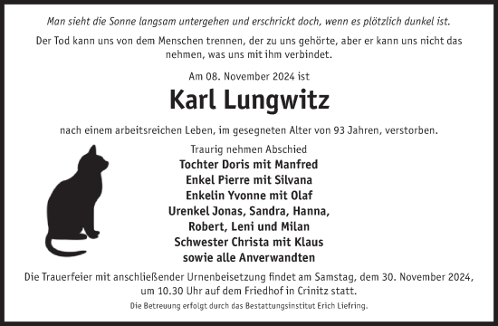 Traueranzeige von Karl Lungwitz von WochenKurier