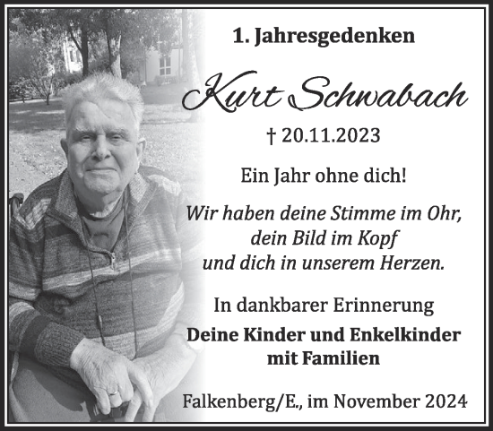 Traueranzeige von Kurt Schwabach von WochenKurier