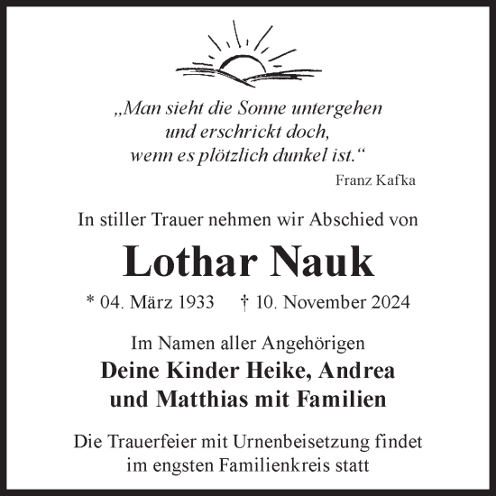 Traueranzeige von Lothar Nauk von WochenKurier