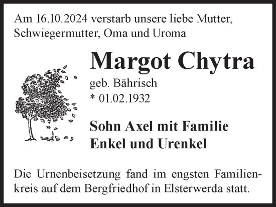 Traueranzeige von Margot Chytra von WochenKurier