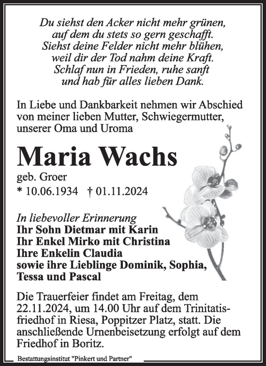 Traueranzeige von Maria Wachs von WochenKurier