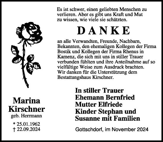 Traueranzeige von Marina Kirscher von WochenKurier