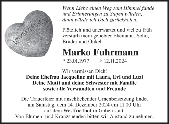 Traueranzeige von Marko Fuhrmann von WochenKurier