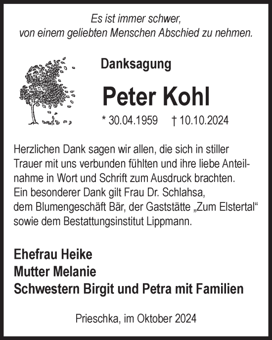 Traueranzeige von Peter Kohl von WochenKurier