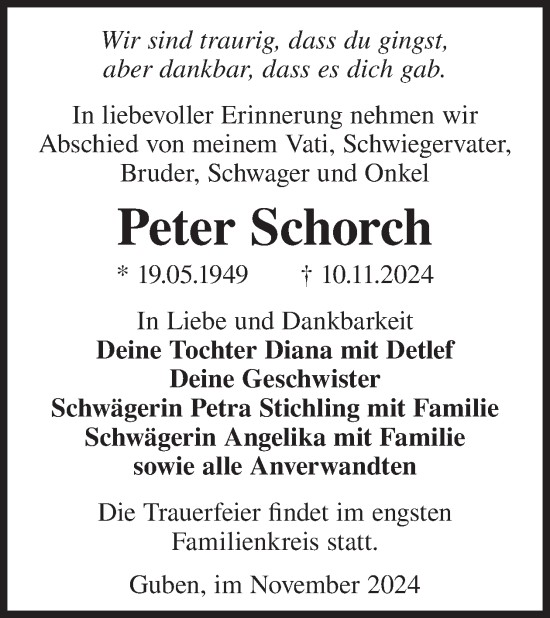 Traueranzeige von Peter Schorch von WochenKurier