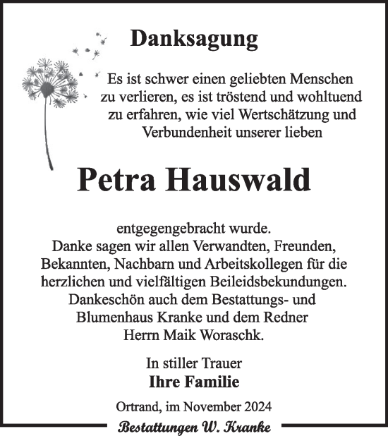 Traueranzeige von Petra Hauswald von WochenKurier