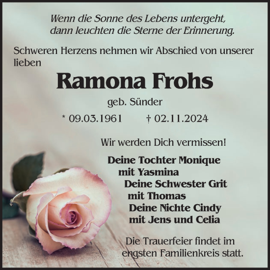 Traueranzeige von Ramona Frohs von WochenKurier