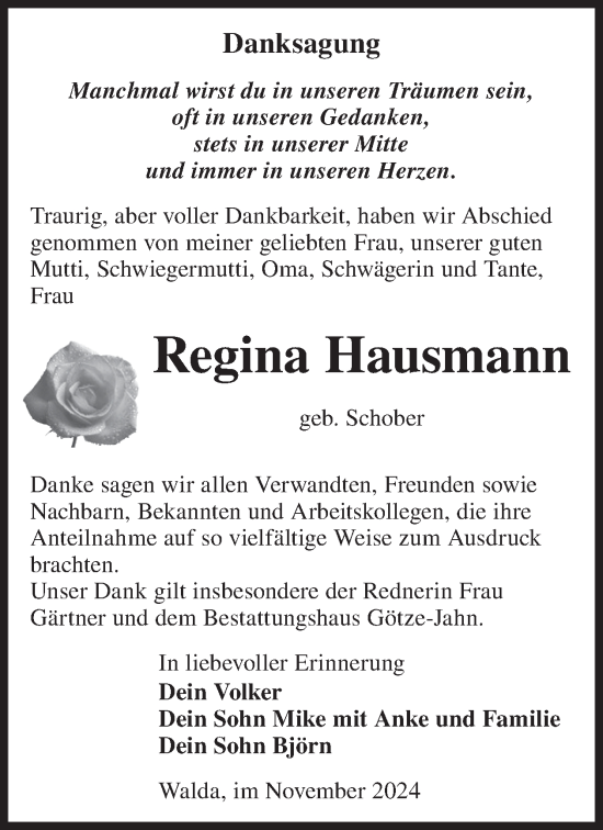 Traueranzeige von Regina Hausmann von WochenKurier