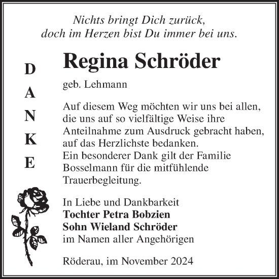 Traueranzeige von Regina Schröder von WochenKurier