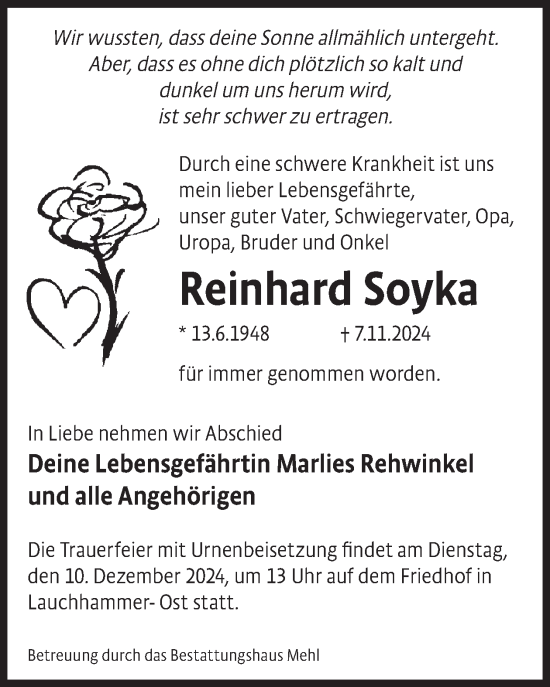 Traueranzeige von Reinhard Soyka von WochenKurier