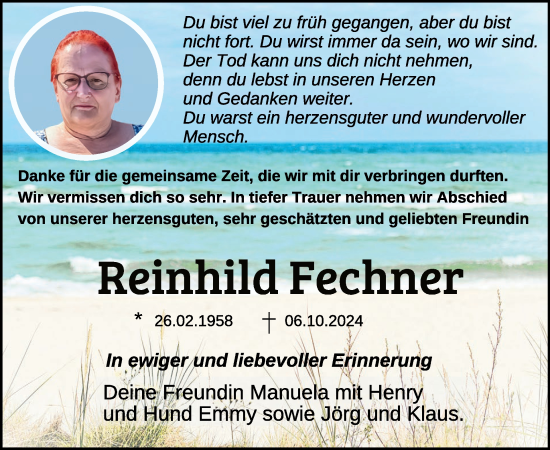 Traueranzeige von Reinhild Fechner von WochenKurier