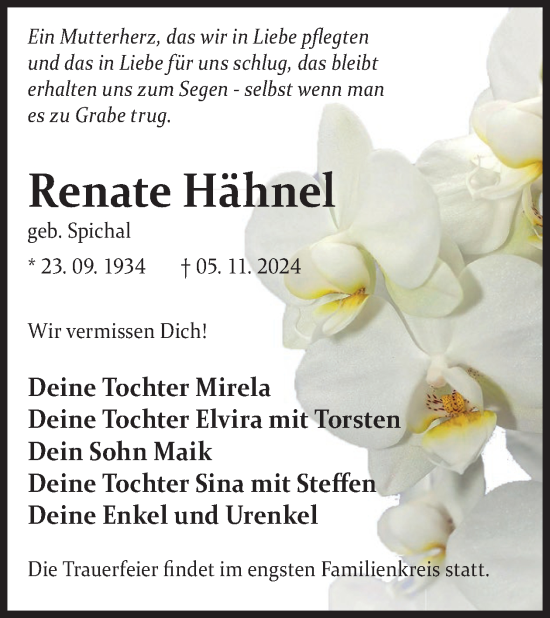 Traueranzeige von Renate Hähnel von WochenKurier